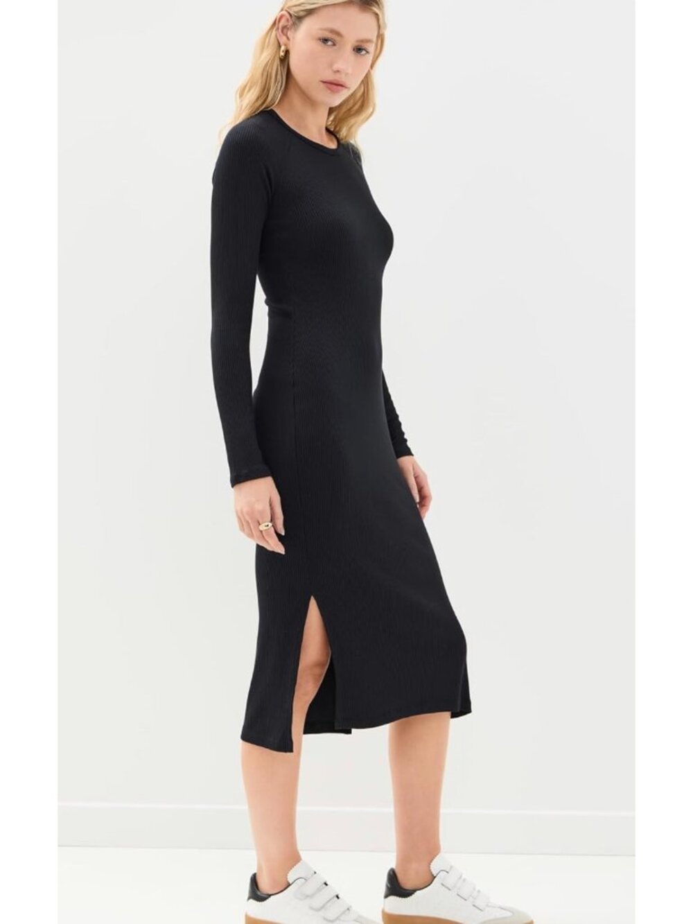BEYOND YOGA Contours Long-Sleeve Midi Dress in Black, Size Small. New w/tags.